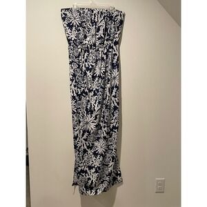 Lilly Pulitzer XL Strapless Maxi Dress Blue White Floral Print